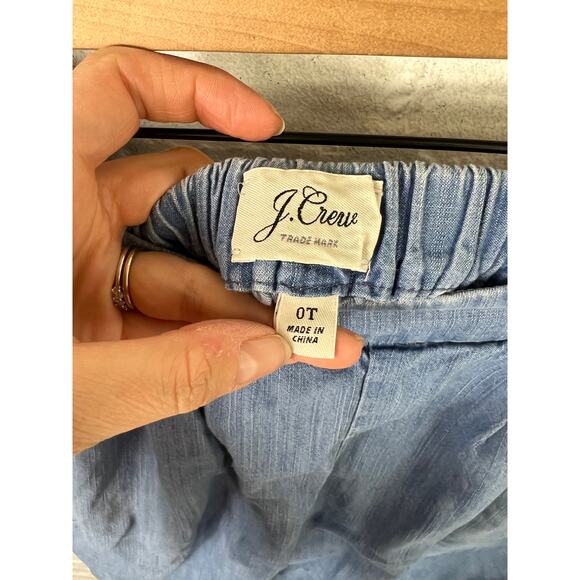 J. Crew Women'se Wide-Leg Cropped Chambray Pants High Rise Pull-On Blue Size 0T - Picture 3 of 6
